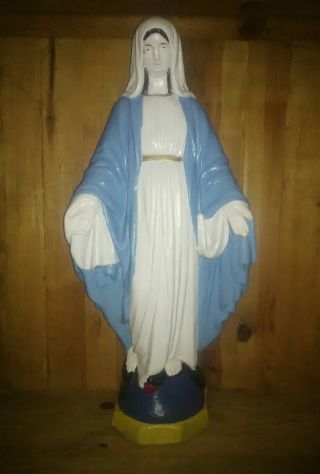 Antique Cement Virgin Mother Mary Garden Statue Holy Religious 32 " Tall Excellen