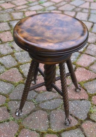 Antique Chas Parker Spiral Legs Glass Ball Claw Foot Piano Stool