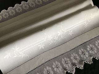 Gorgeous Large Antique Huckaback Linen Towel Whitework/lace Each End