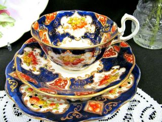 Royal Albert Tea Cup And Saucer Trio Imari Pattern Cobalt Blue Teacup Rose