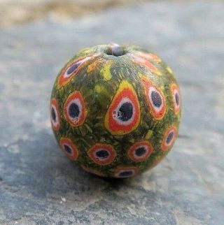 Vintage Peacock Green Tail Multi Layered Eyes Islamic Round Glass Bead