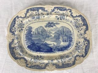 A Large Antique Staffordshire Light Blue Transfer - Ware Platter “davenport” 1820s