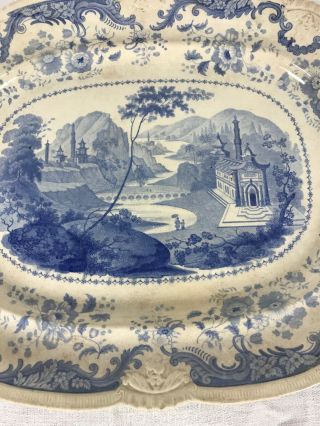 A Large Antique Staffordshire Light Blue Transfer - ware Platter “Davenport” 1820s 3