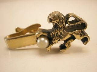 Rampant Lion With Ball Vintage Tie Bar Clip Coat Of Arms Herald Shield Passant