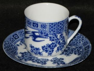 Antique Porcelain Blue White Bone China Demitasse Teacup&saucer Geisha Lithopane