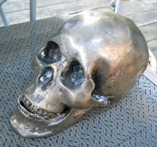 Gothic Art Nouveau Era Silver Metal Figural Human 2 Piece Skull Form 6.  5 " X 9.  5 "
