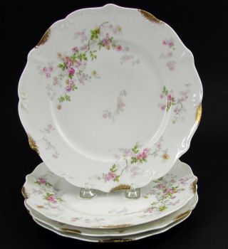 4 Antique Charles Ahrenfeldt Limoges France Pink Rose Salad Dessert Plates 8.  75 "