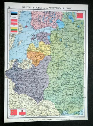 Map Of Baltic States 1938 Western Russia Estonia Latvia Poland Lithuania