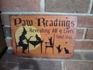 PRIMITIVE HALLOWEEN “THE PAW READING” SIGN HANDPAINTED BITTERSWEET ORANGE 3