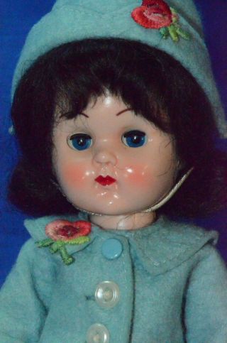 Vintage 8 " Vogue Ginny Doll In Tagged Coat Slw Ml With Stand