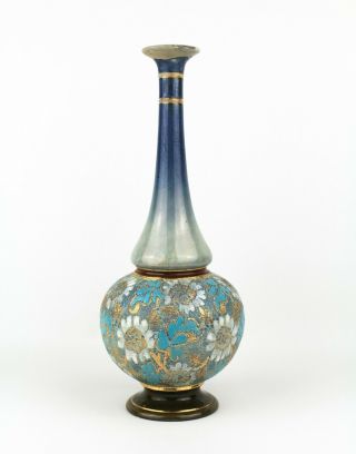 Repaired Antique 30cm Doulton Lambeth Slaters Patent Vase Blue Gold 1893 Signed