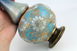 Repaired Antique 30cm DOULTON LAMBETH Slaters Patent Vase Blue Gold 1893 Signed 2