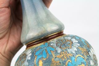 Repaired Antique 30cm DOULTON LAMBETH Slaters Patent Vase Blue Gold 1893 Signed 5