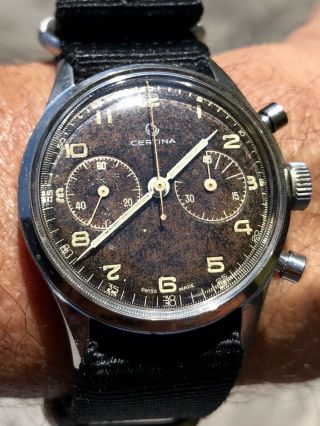 Vintage Rare Large Men’s Certina Excelsior Park Tropical Dial Chronograph Watch