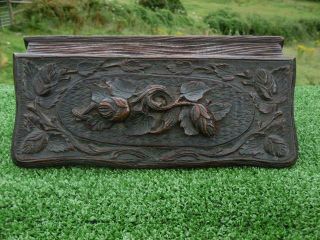 19thc Black Forest Oak Carved Box With Flowers & Leaf Decor On Top C.  1870