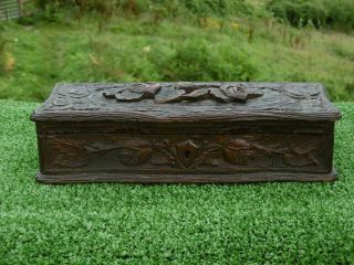 19thc BLACK FOREST OAK CARVED BOX WITH FLOWERS & LEAF DECOR ON TOP C.  1870 3