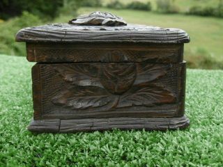 19thc BLACK FOREST OAK CARVED BOX WITH FLOWERS & LEAF DECOR ON TOP C.  1870 7