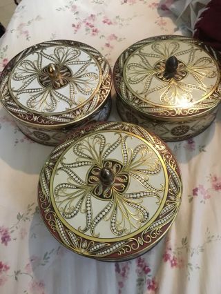 3 Antique Tins In Made In England & Have Design 7”