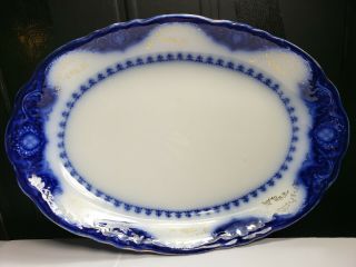 Alfred Meakin England Raleigh Antique Flow Blue Oval Platter 14 " X 9 " 3/4 - J1