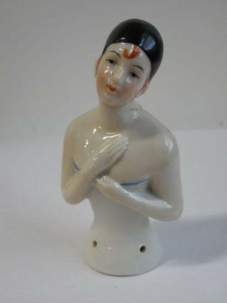 Antique German Pin Cushion Sewing Half Doll Figurine Hand Painted Hd15