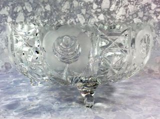 Large vintage/ Antique Footed Crystal Bowl in Cut/ Pressed Glass & Sawtooth Edge 2