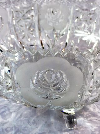 Large vintage/ Antique Footed Crystal Bowl in Cut/ Pressed Glass & Sawtooth Edge 3