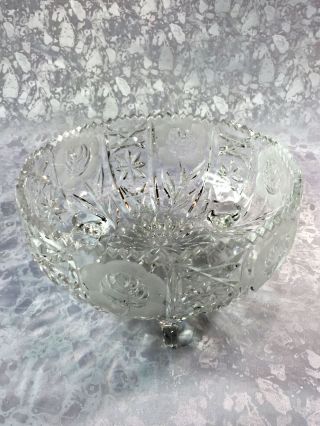 Large vintage/ Antique Footed Crystal Bowl in Cut/ Pressed Glass & Sawtooth Edge 5