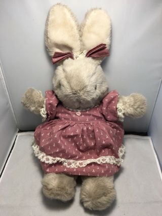 Vintage Applause Stuffed Plush 15” Bunny Rabbit In Dress Kids Girls