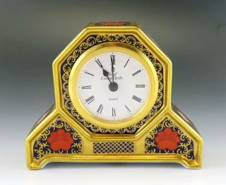 Royal Crown Derby Old Imari 1128 Gilded Porcelain Mantle Desk Clock 5 1/8 " Wide