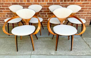 Set Of 6 Norman Cherner Molded Plywood Dining Chairs By Plycraft,  1950s