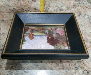 Vintage Small wood framed photo summer scenery homes flowers trees people 4