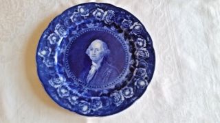 Antique Ridgway England Washington Portrait Plate Cobalt Blue
