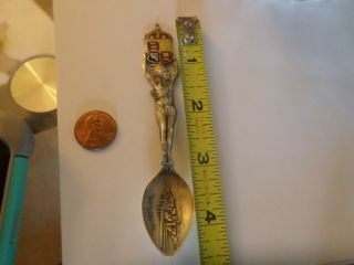 Sterling Silver Souvenir Spoon Full Figural Indian Native American With Enamel