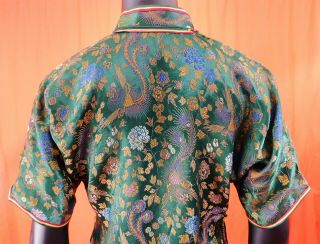 Antique Chinese Qipao Cheongsam Green Brocade Phoenix Fenghuang Banner Dress Vtg 5