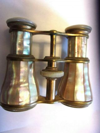 Early Paris French Antique Mother Of Pearl Brass Theater Opera Glasses 2