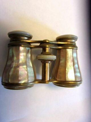 Early Paris French Antique Mother Of Pearl Brass Theater Opera Glasses 3