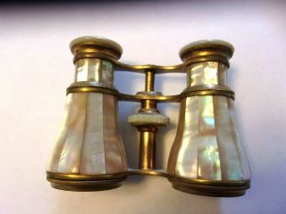 Early Paris French Antique Mother Of Pearl Brass Theater Opera Glasses 5