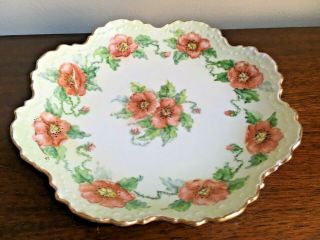Antique Hand Painted Poppy Porcelain Gilded China Plate Circa 1916