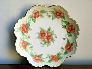 Antique Hand Painted Poppy Porcelain Gilded China Plate circa 1916 2