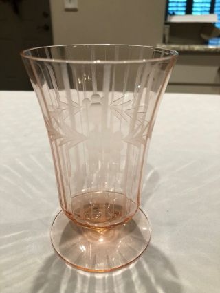 Antique Pink Depression Glass Etched Floral Vintage Tumbler