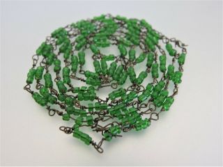 Antique 1920 ' s Long Delicate Green Glass Barrel Bead Flapper Necklace 4