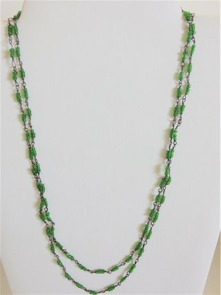 Antique 1920 ' s Long Delicate Green Glass Barrel Bead Flapper Necklace 5