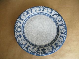 Antique Dedham Pottery Plate,  Rabbit,  8 3/8 ",  Blue Stamp,  Crackle Glaze,  Vgc