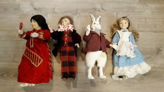 4 Faith Wick Alice In Wonderland Dolls By Dakin Alice,  Rabbit,  Queen,  Hatter
