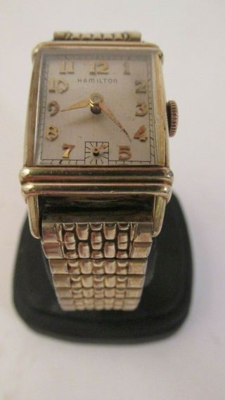 Antique Art Deco Men 14k Yellow Gold Fill Hamilton 19j Wristwatch.  Ser 163375 Nr