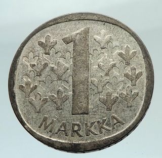 1966 Finland Crown Shield Antique Silver Markkaa Finnish Coin I75550