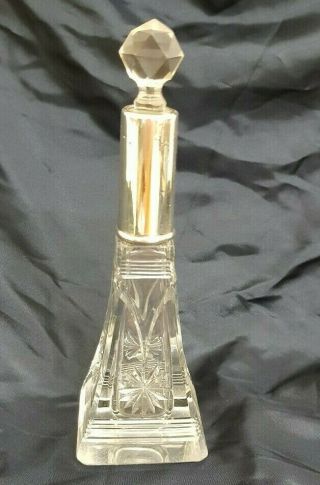 Antique Glass Scent Bottle With Hallmarked Silver Collar.