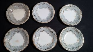 6 Antique Alfred Meakin China England Roxbury Green & Gold Butter Pat Dishes