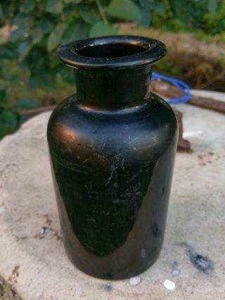 Antique Black Amethyst Glass Apothecary Bottle Circa 1850