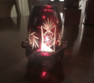 Fine Antique Bohemian Glass Ruby Red Cut To Crystal Fairy Light / Lamp Beauti